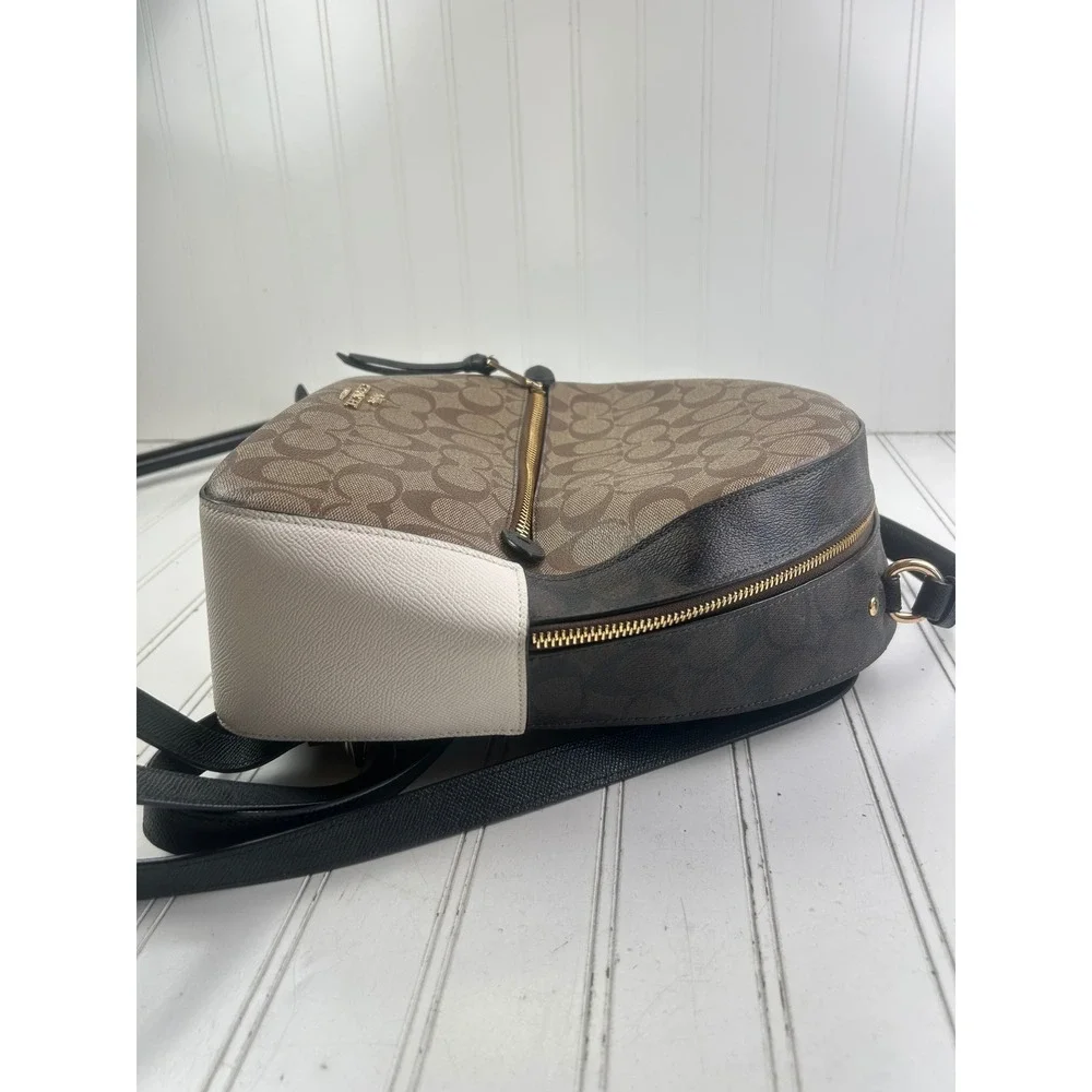 Coach Brown Signature Canvas Mini Backpack with Black Trim